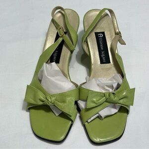 Etienne Aigner Lime Green Wedge Heel Sandals Size 7 Vintage